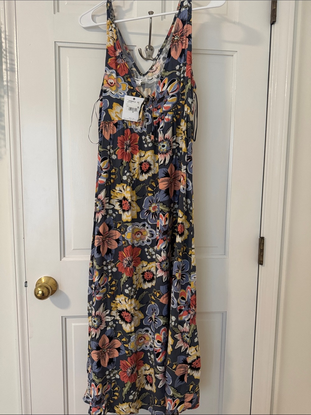 O'Neill Navy Floral Maxi Dress with Coral and Yellow Blooms